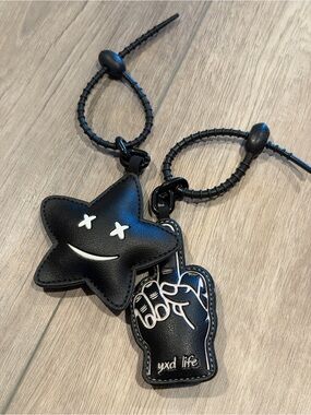 Black Star & Hand Charm Keychain Set